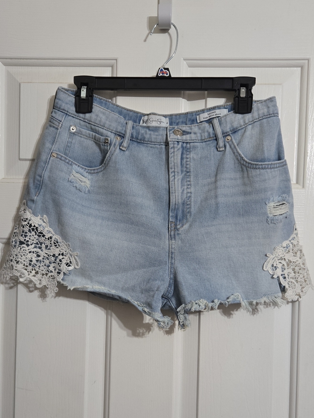 Jessica Simpson Light Blue Denim Crochet-Hem Shorts